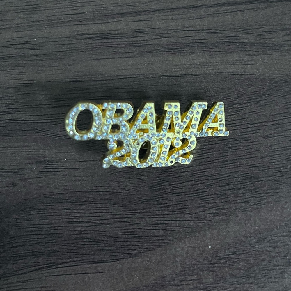 Obama 2012 Rhinestone Pin - Gold Tone
